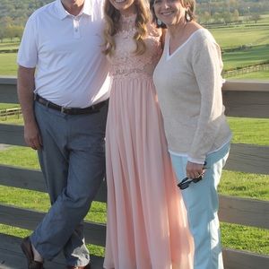 Pink prom dress with lace top